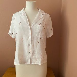 Rails short sleeve linen top with Flamingos